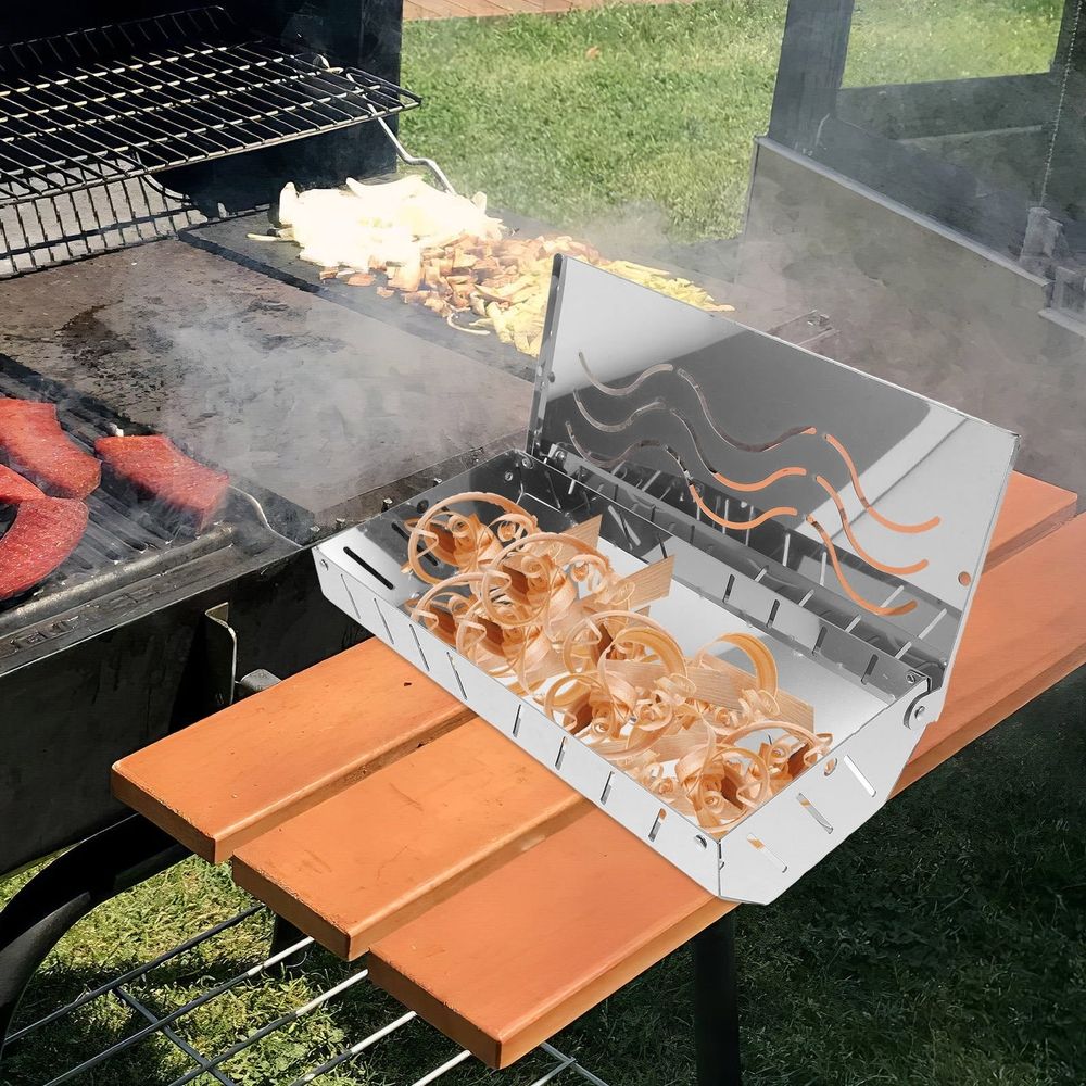 2Pcs Stainless Steel Bbq Smoke Boxes with Lid for Adding Flavor to Meat Fish Vegetable