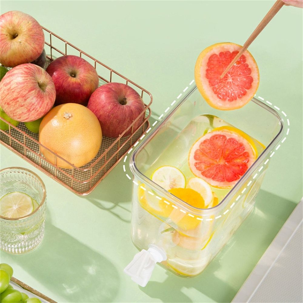 Beverage Dispenser With Lid And Faucet Food Grade Plastic Refrigerator Dispenser For Lemonade Cold Juice Injection Cooler Iced Tea