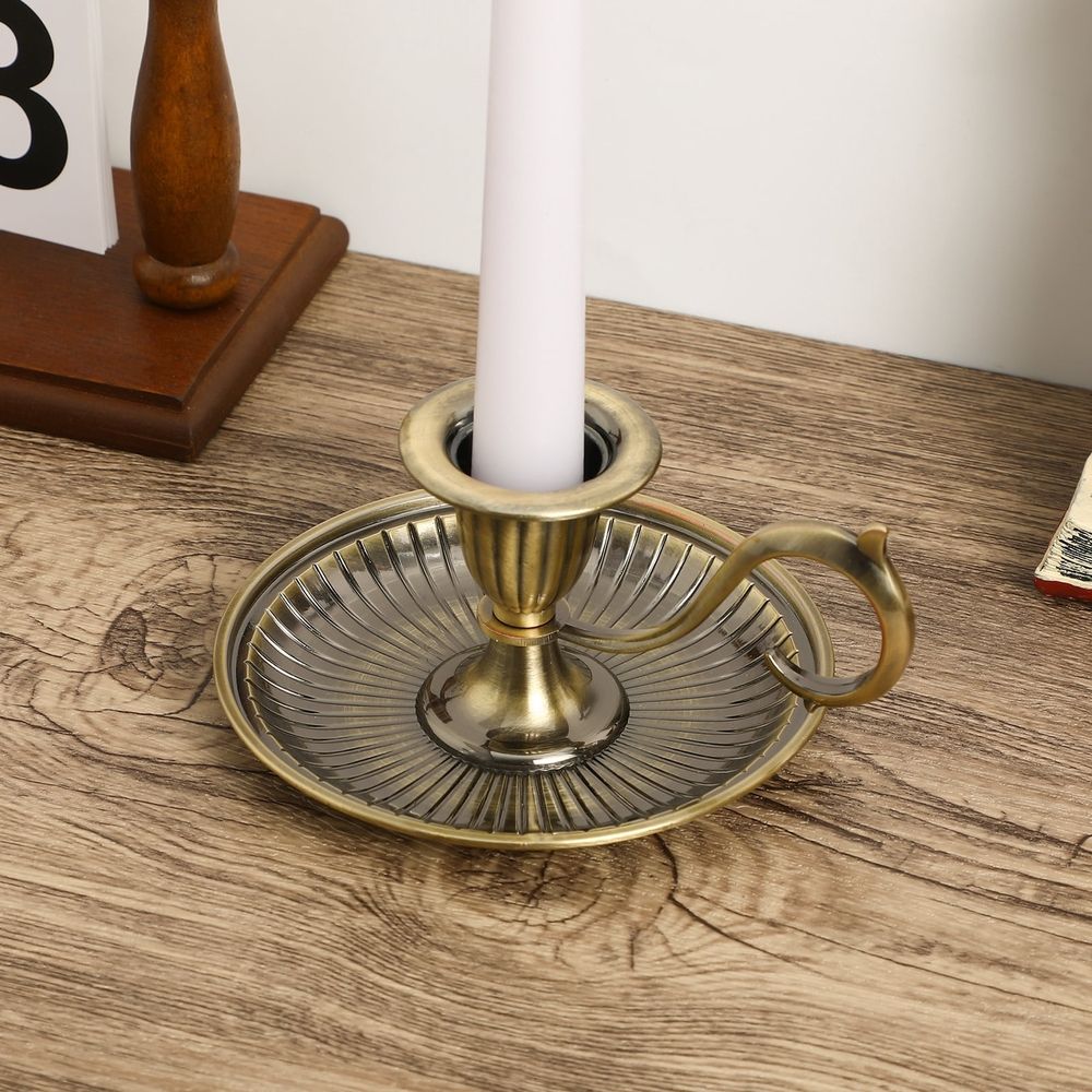 Vintage Style Metal Taper Candle Holder with Handle, Decorative Candlestick for Home, Table, Weddings, and Special Events