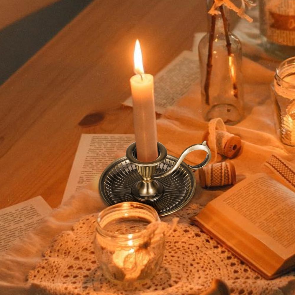 Vintage Style Metal Taper Candle Holder with Handle, Decorative Candlestick for Home, Table, Weddings, and Special Events