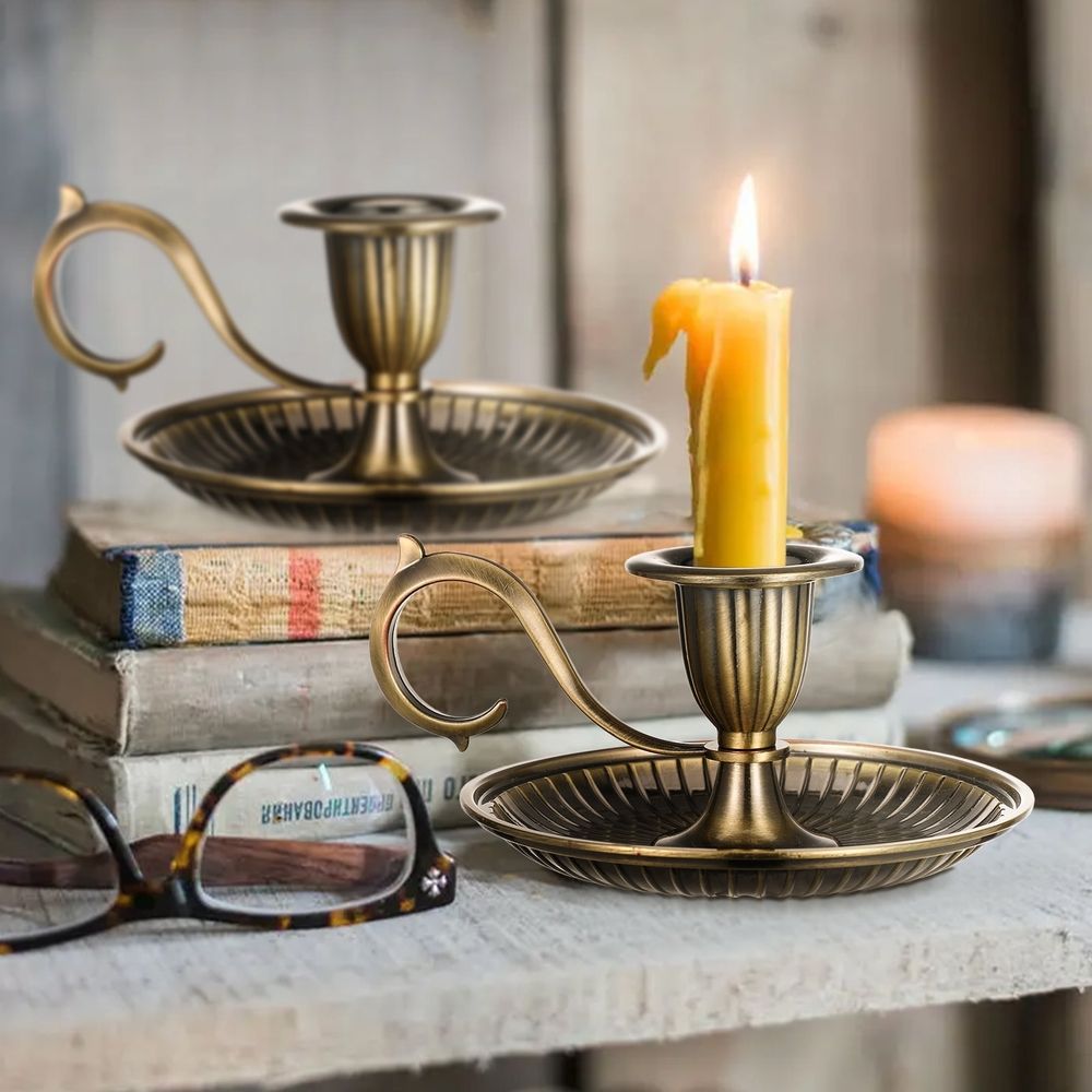 Vintage Style Metal Taper Candle Holder with Handle, Decorative Candlestick for Home, Table, Weddings, and Special Events