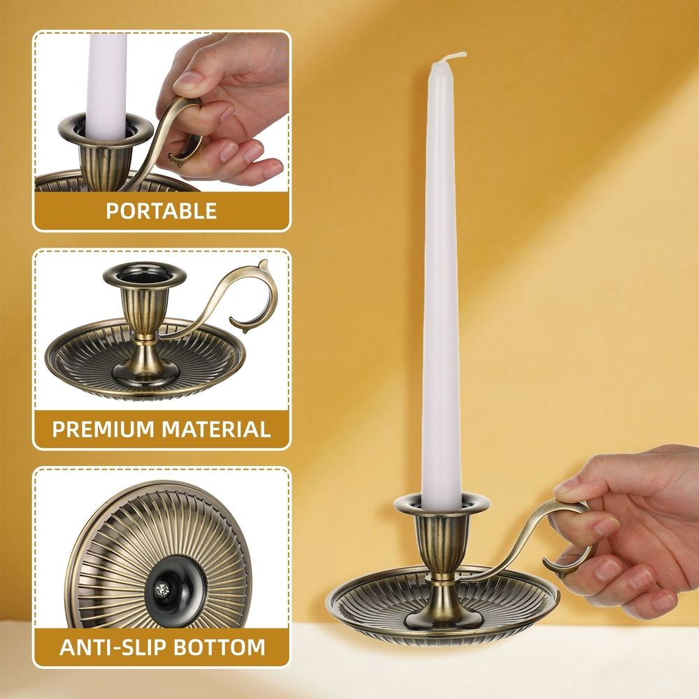 Vintage Style Metal Taper Candle Holder with Handle, Decorative Candlestick for Home, Table, Weddings, and Special Events