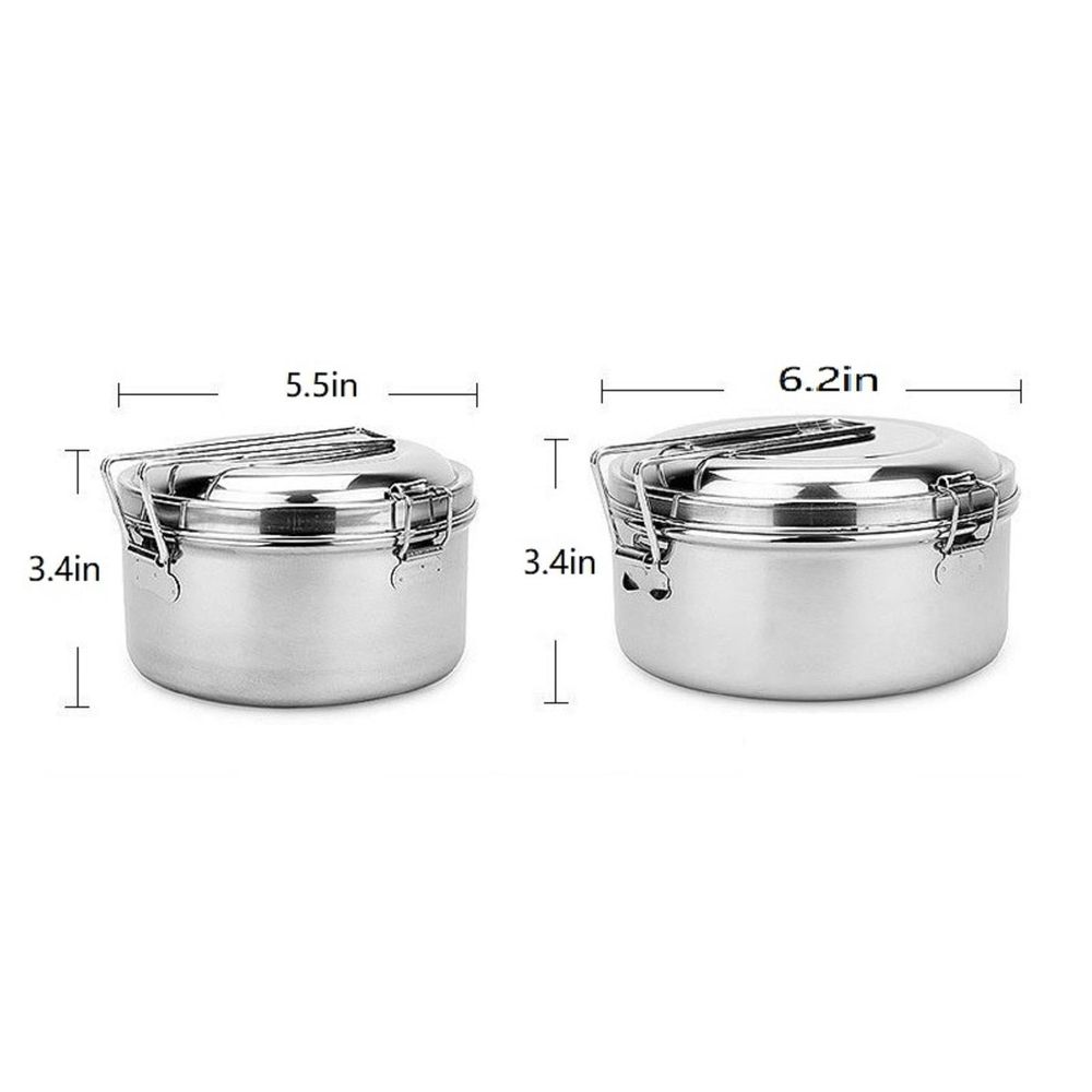 Stainless Camping Bowls With Locking Lid Camping Cook Pot Folding Handle Round Lunch Box Stainless Camping Pot
