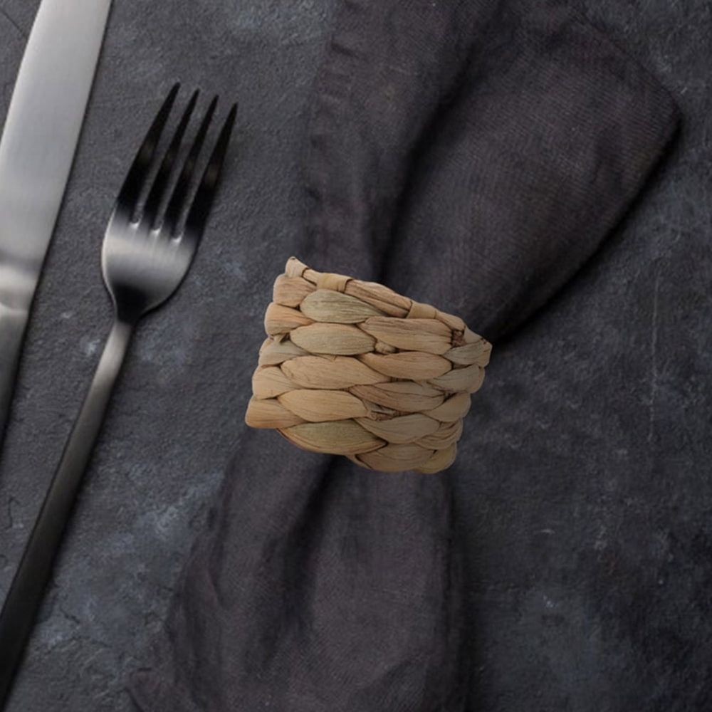 Khaki Grass Woven Napkin Holders for Dining Table Decoration 2Pcs