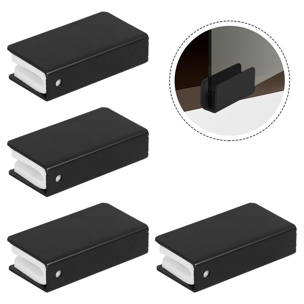 Black Stainless Steel Glass Door Latch Clips, Set of 4, Security Locks with Sleek Modern Design