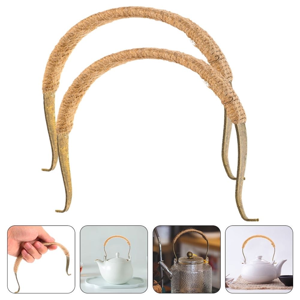 Retro Teapot Grip Light Brown Metal for Kettle Parts Replacement 2Pcs