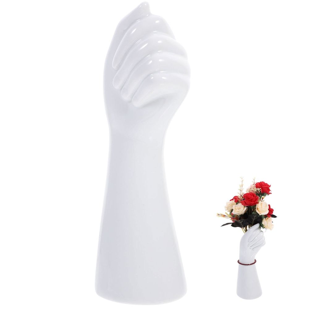 Plated Silver Ceramic Hand Vase Decorative Human Body Arm Sculpture for Desktop Decor