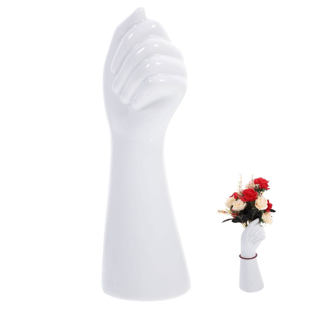 Plated Silver Ceramic Hand Vase Decorative Human Body Arm Sculpture for Desktop Decor