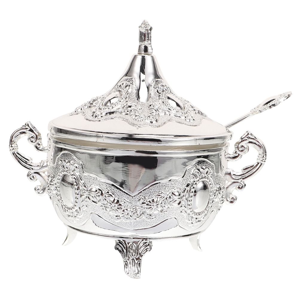 Stylish Plated Silver Condiment Jar with Spoon for Salt, Sugar, and Spices