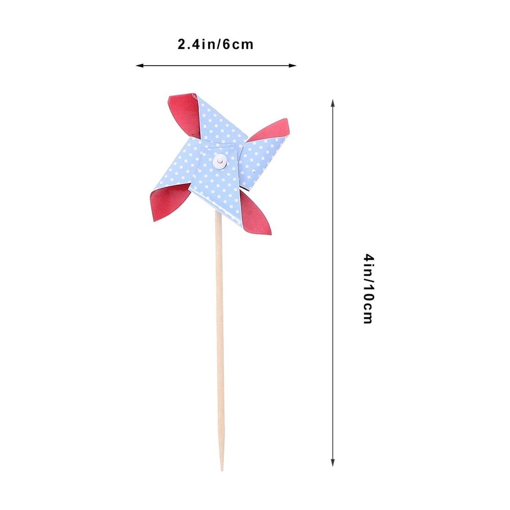 18pcs Assorted Color Cardboard and Wood Windmill Cupcake Toppers for Birthday Party Decorations and Celebrations