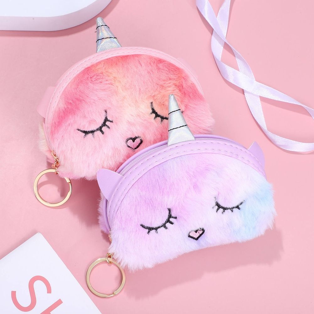 Plush Wallets for Girls, Assorted Colors, Soft Material, Cute Design, 2-Piece Set for Storage and Daily Use
