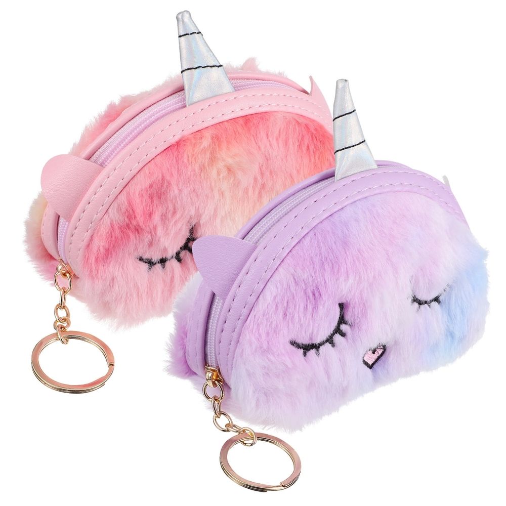 Plush Wallets for Girls, Assorted Colors, Soft Material, Cute Design, 2-Piece Set for Storage and Daily Use