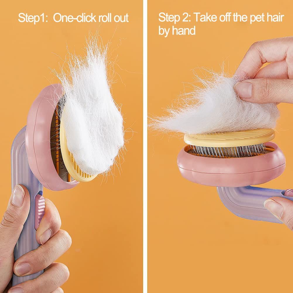 Cat Brush with Release Button, Pet Grooming Brushes for indoor Cats Shedding, pet comb for Long or Short Haired Cats, pumpkin cat