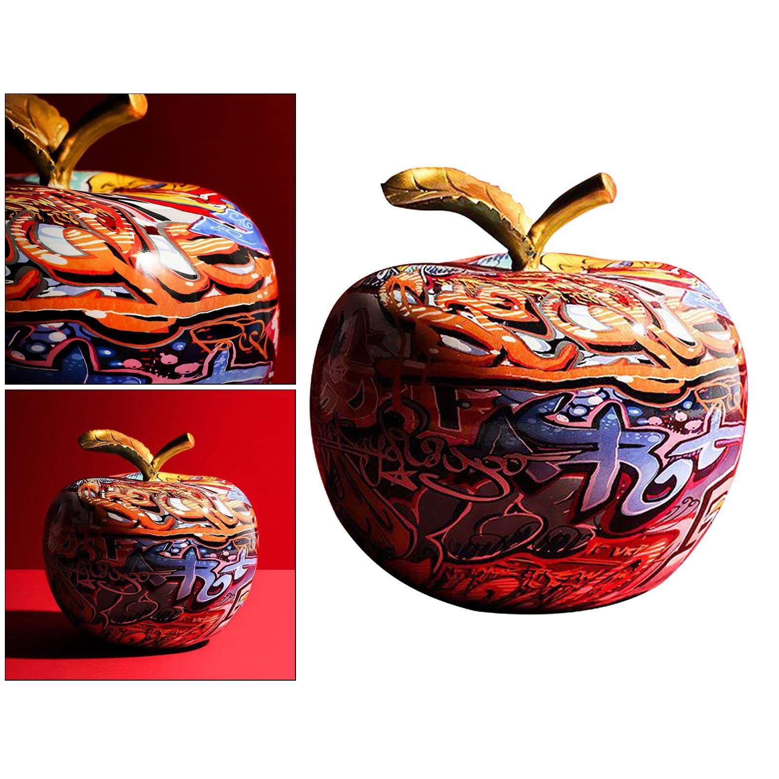 Modern Colourful Apple Resin Sculpture Creative Graffiti Simulation Apple Art Statue Decoration Birthday Gift 20 x 20 x 20 cm