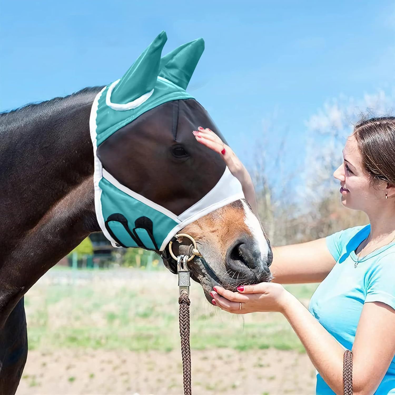 Horse Mask,Masks for Horses with Ears for Horse Royal Blue Full Size,Horse Blinders&Horse Ear Bonnetb Navy Blue L