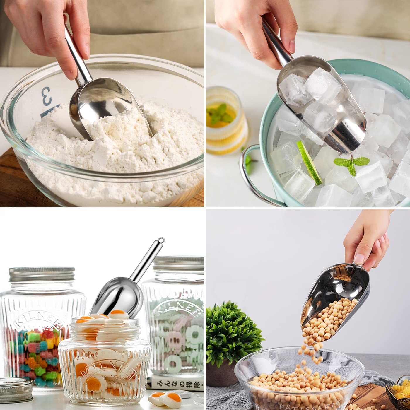 Metal Ice Scoop Kitchen Utility Stainless Steel 25cm Silver