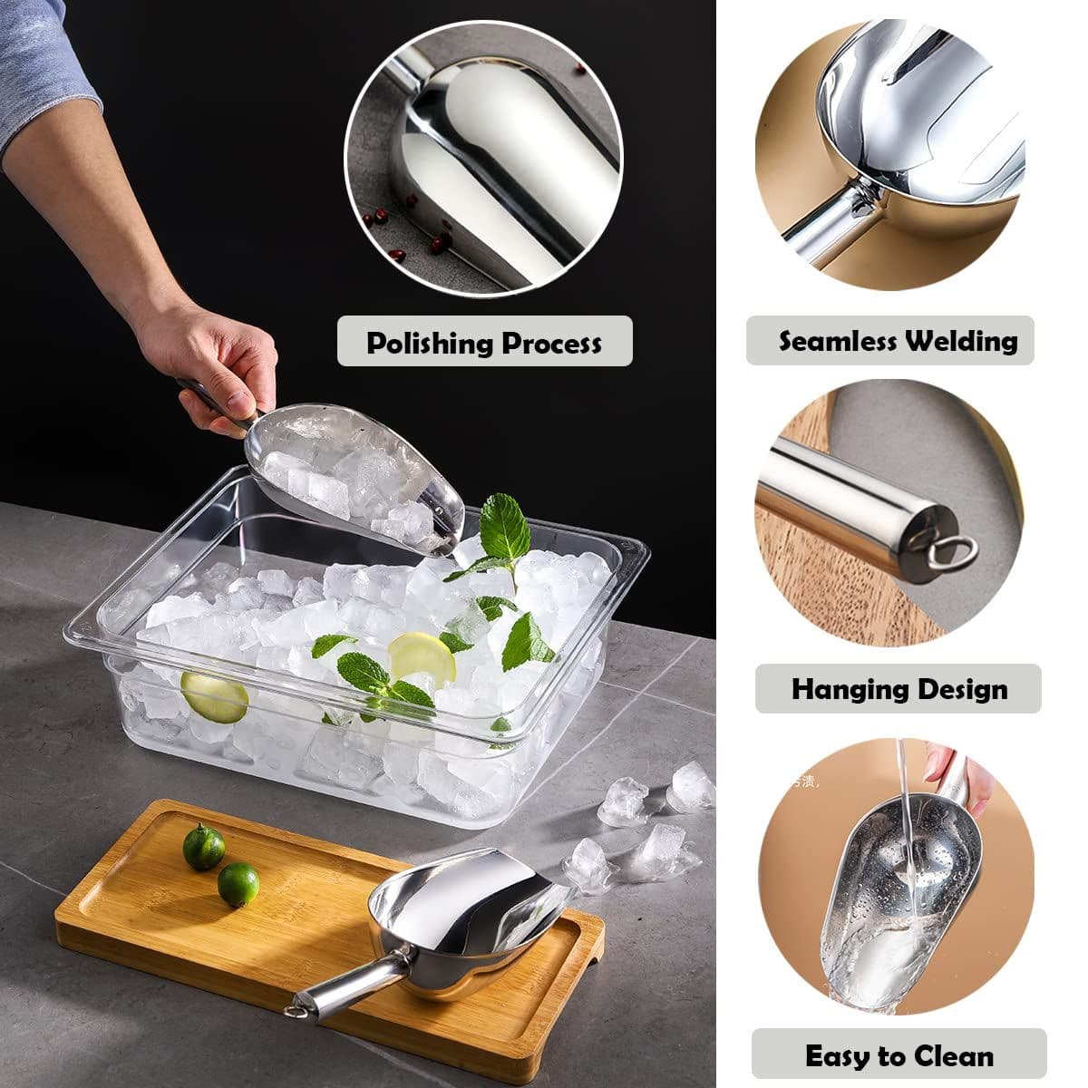 Metal Ice Scoop Kitchen Utility Stainless Steel 25cm Silver