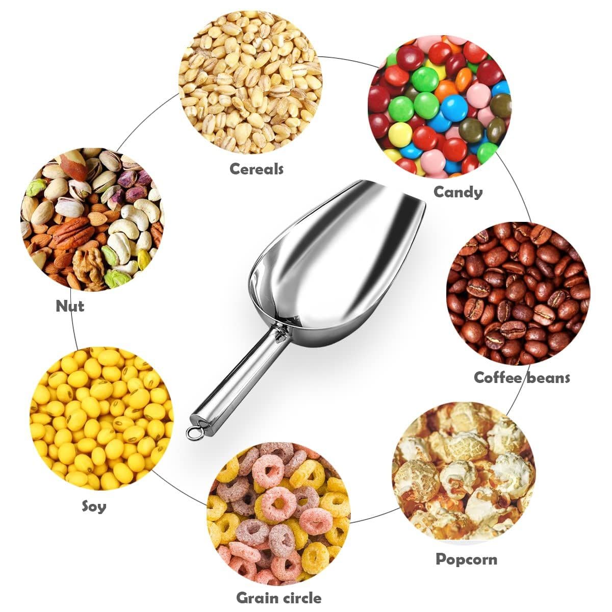 Metal Ice Scoop Kitchen Utility Stainless Steel 25cm Silver