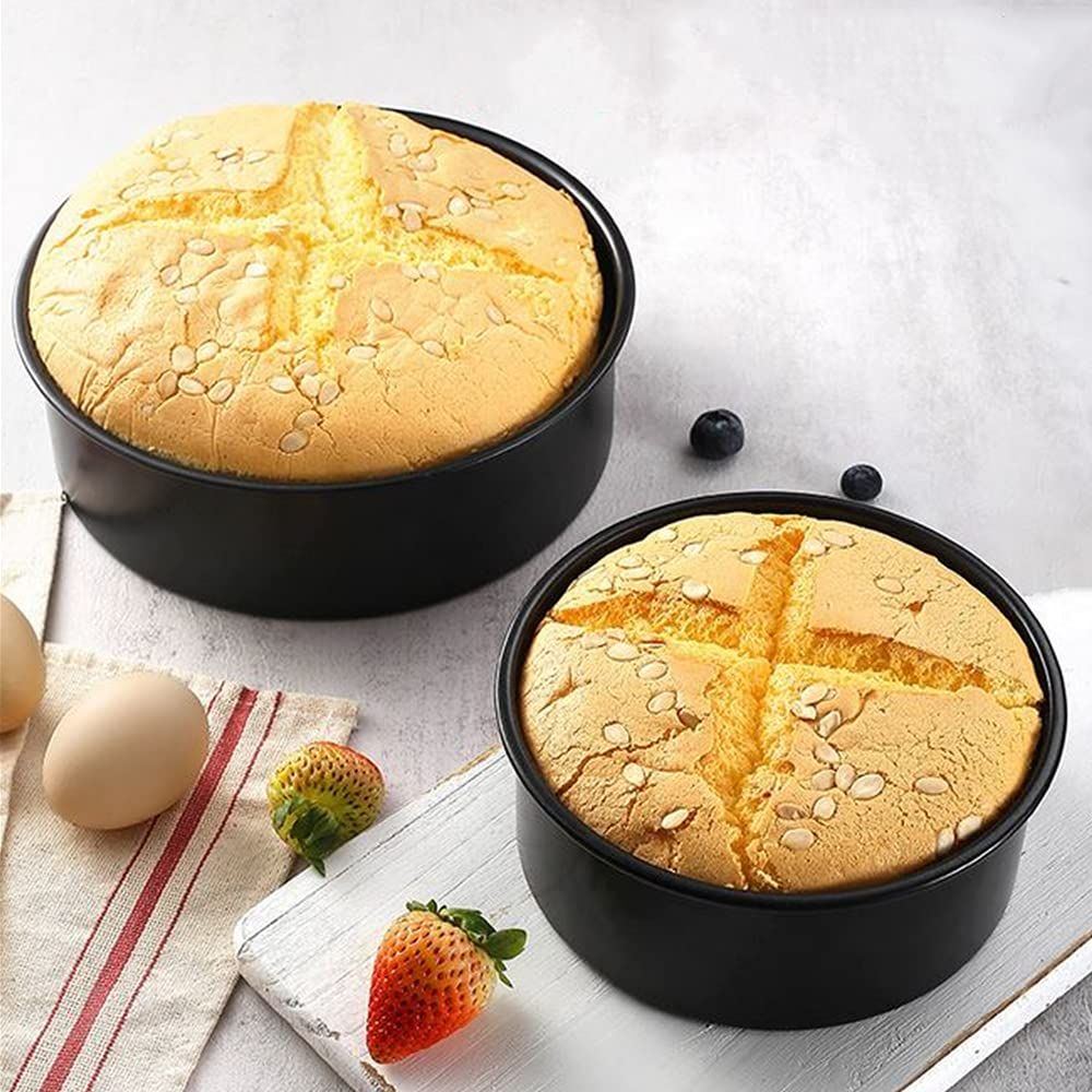 3 Pack black Cake Pan, mini cake pan, round aluminum cake pan, used for family gatherings to bake mini cake pizza, quiche (4 Inch)