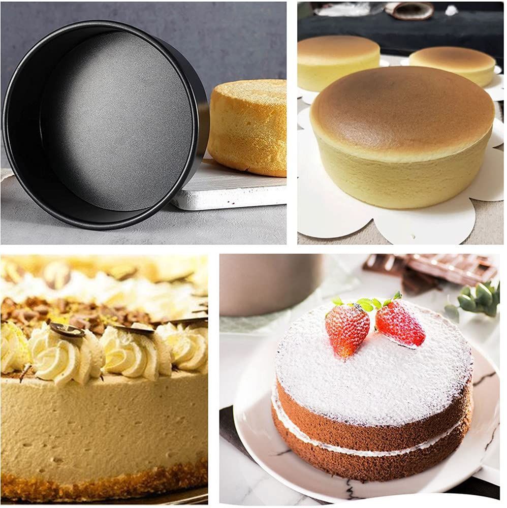 3 Pack black Cake Pan, mini cake pan, round aluminum cake pan, used for family gatherings to bake mini cake pizza, quiche (4 Inch)