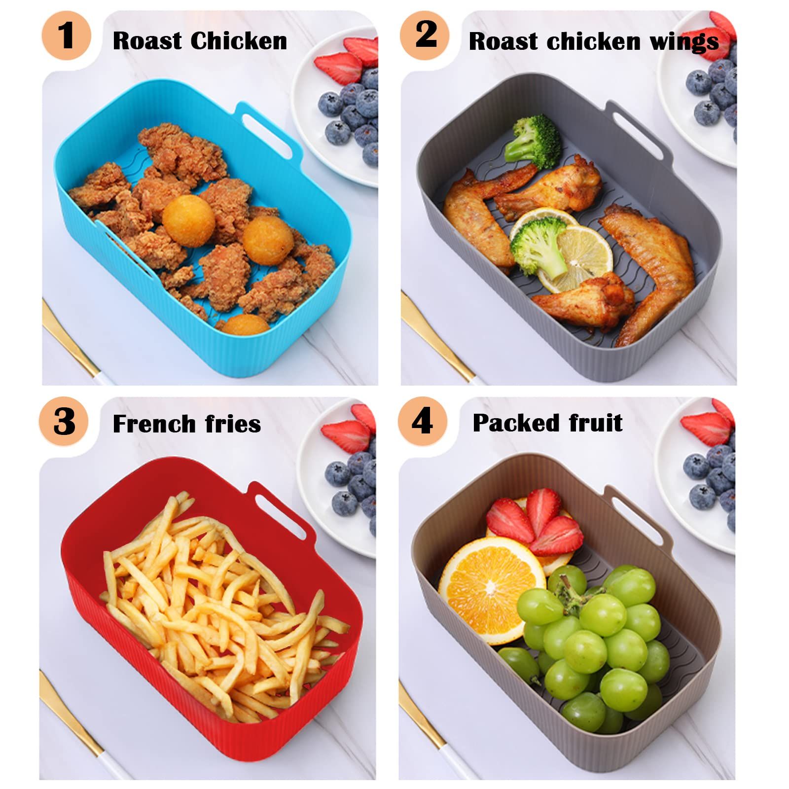 4PCS Air Fryer Silicone Liners,Dual Air Fryer Silicone Pot for 8 QT,Heat Resistant Rectangular Silicone Air Fryer Basket