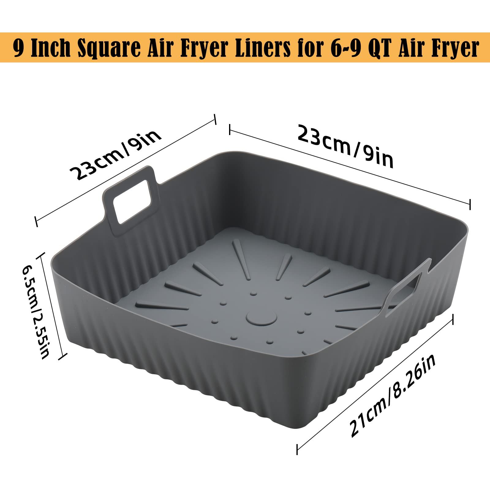 4Pcs 9 inch Air Fryer Silicone Liners, Square Air Fryer Liner for 6-9 QT Air Fryer,Reusable Large Air Fryer Insert Silicone