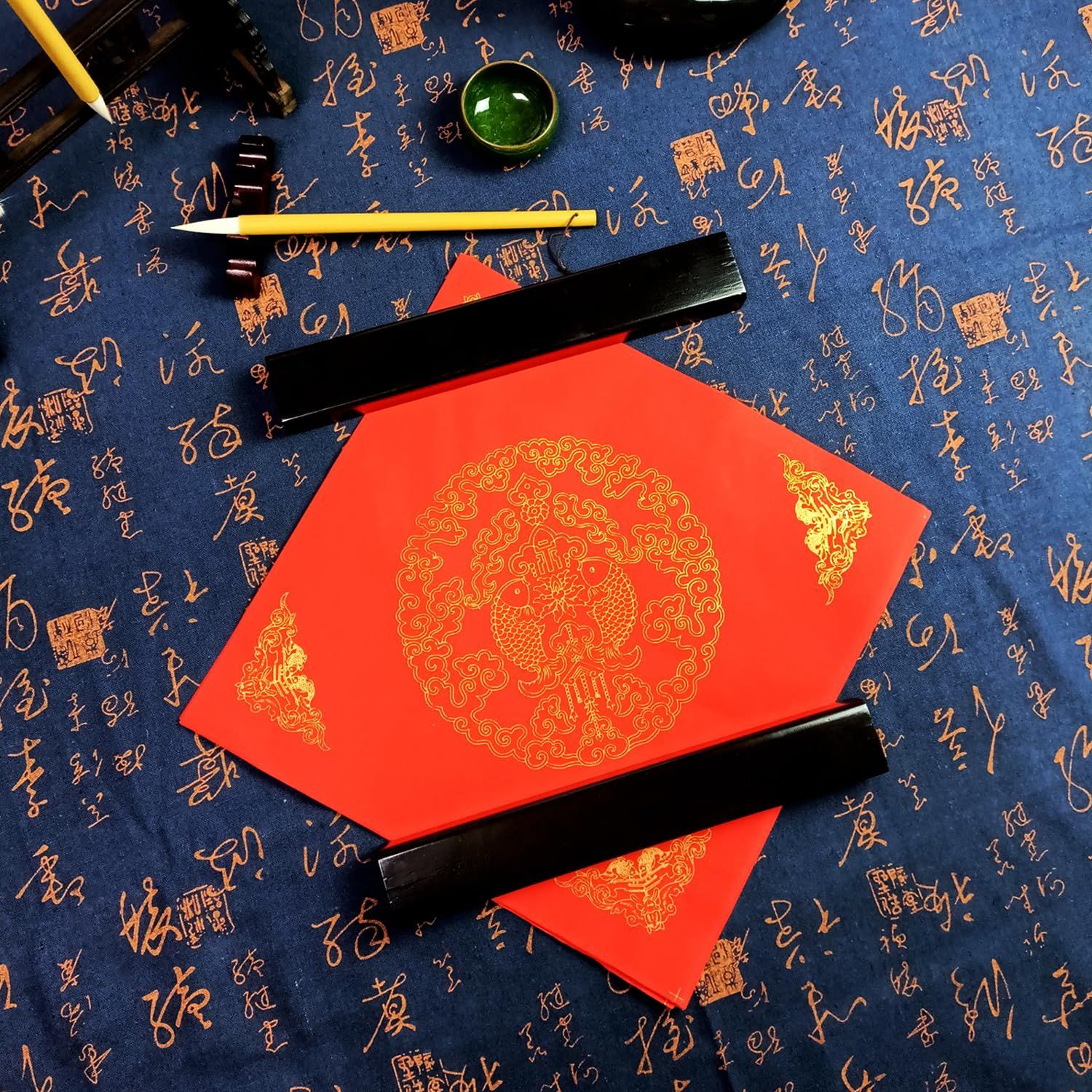 Chinese Spring Festival Blank Thicken Fu Character Red Xuan Paper, for New Year Party Decor, (13.4"x13.4"), Rich Every Year
