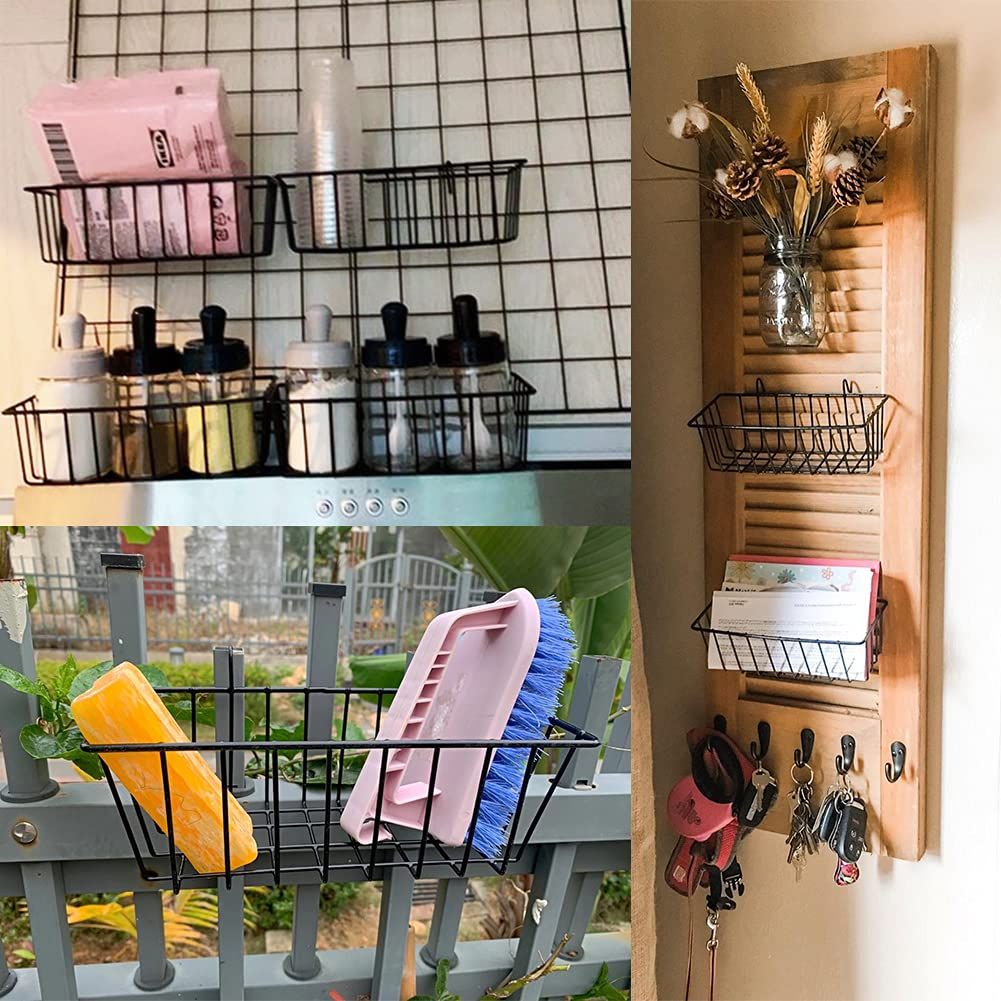 3 Pack Wall Grid Panel Hanging Wire Basket,Wall Storage and Display Basket,Grid Wall Storage Basket for Kitchen,Black