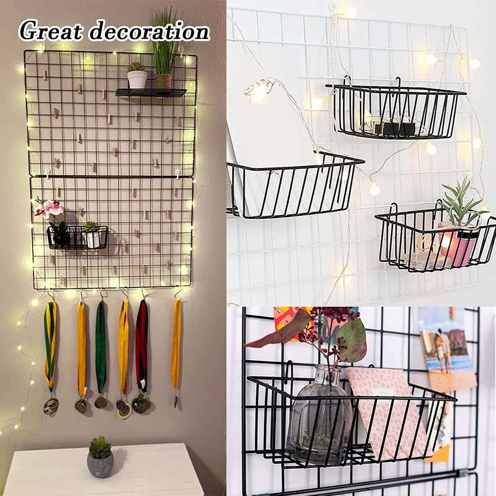 3 Pack Wall Grid Panel Hanging Wire Basket,Wall Storage and Display Basket,Grid Wall Storage Basket for Kitchen,Black
