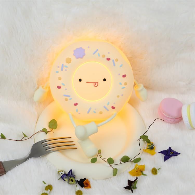 Cute Donut Lamp - Donut Dessert Night Light, Silicone Kids Night Light, Rechargeable Adjustable, Contact Switch (White）