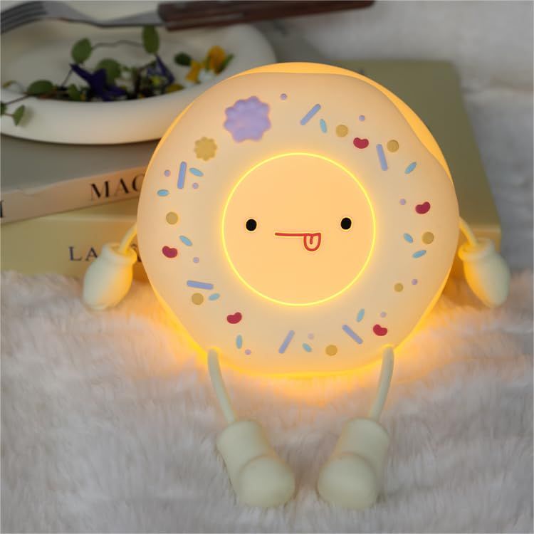 Cute Donut Lamp - Donut Dessert Night Light, Silicone Kids Night Light, Rechargeable Adjustable, Contact Switch (White）
