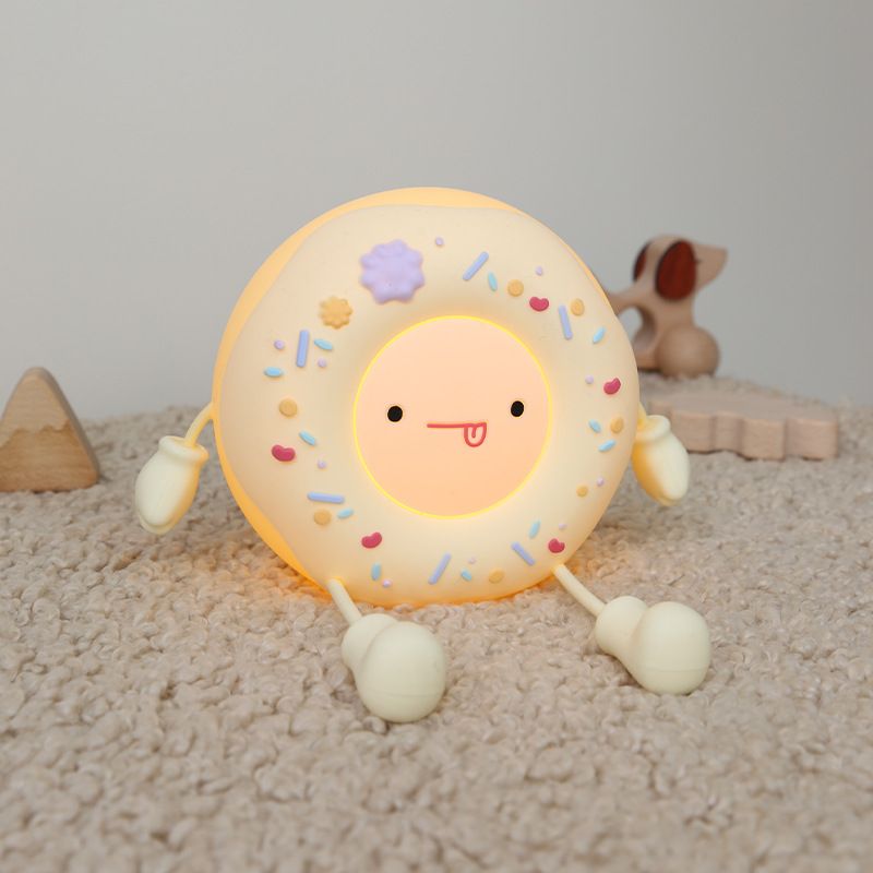 Cute Donut Lamp - Donut Dessert Night Light, Silicone Kids Night Light, Rechargeable Adjustable, Contact Switch (White）