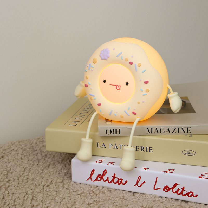 Cute Donut Lamp - Donut Dessert Night Light, Silicone Kids Night Light, Rechargeable Adjustable, Contact Switch (White）