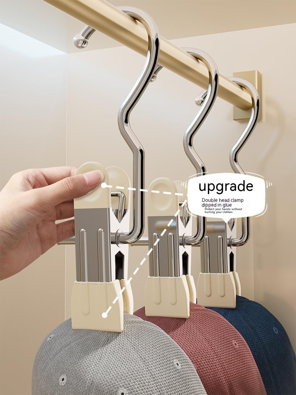 10 Pcs Space-Saving , Head Clamp Dipped Hanger for Closet Hooks Garment Clip Hat Pants Storage Hanging Travel Hook (White)