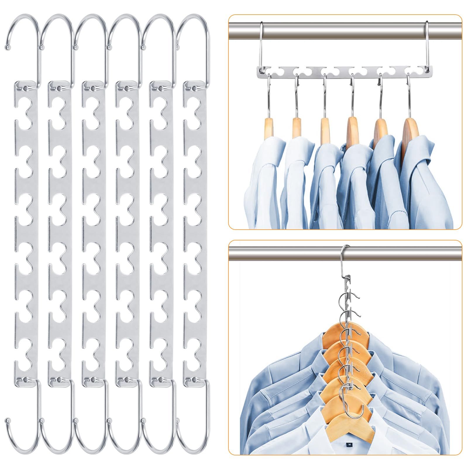6pcs Magic Clothing Sturdy Metal Hangers Wardrobe Closet Organizer Space Saving Hanger Pack of 6 Cascading Hangers