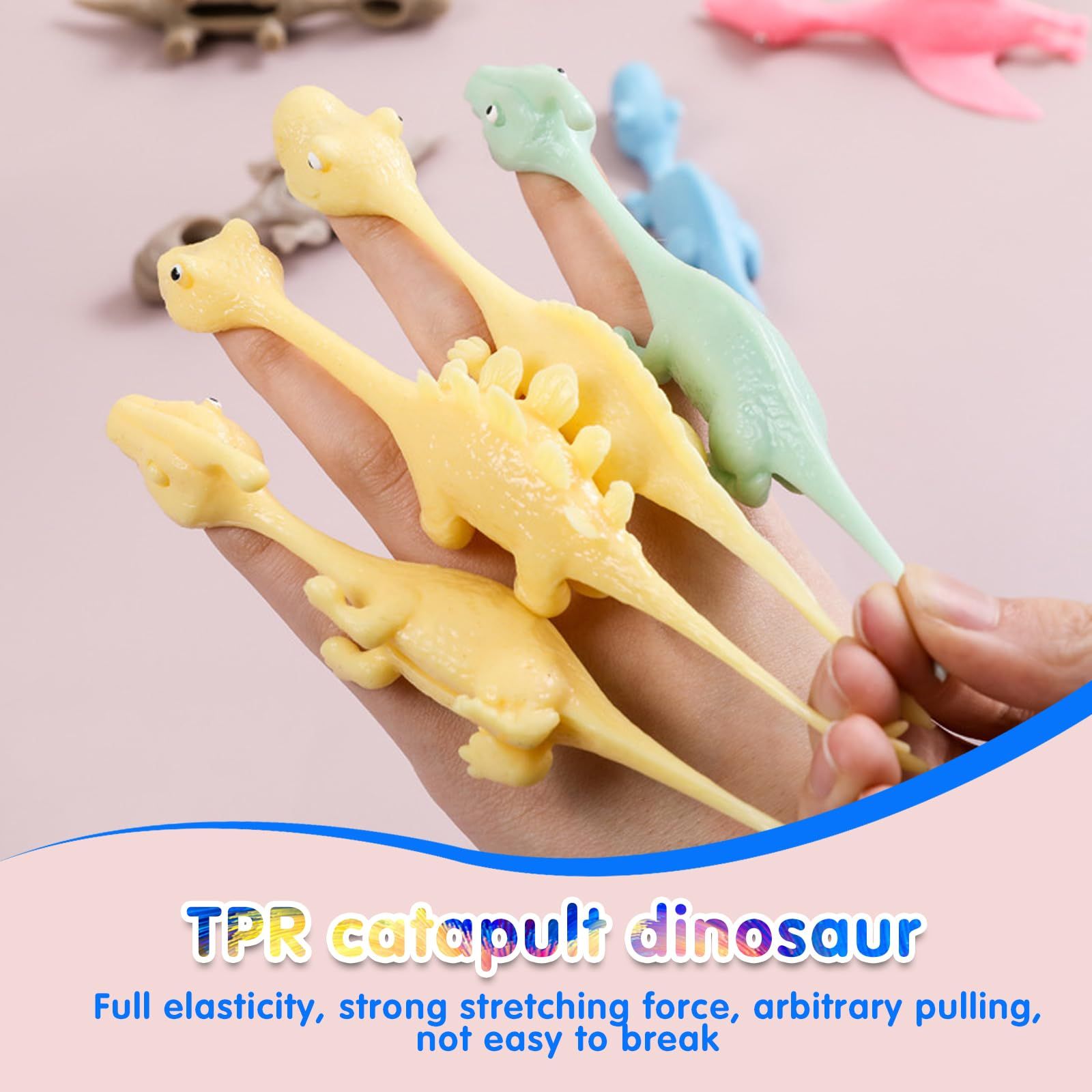 24PCS Rubber Flving Dinosaur Toys Finger Slingshot Animal Toys Animal Slingshots Catapult Toys Dino Shooter Game Stretchy Toy