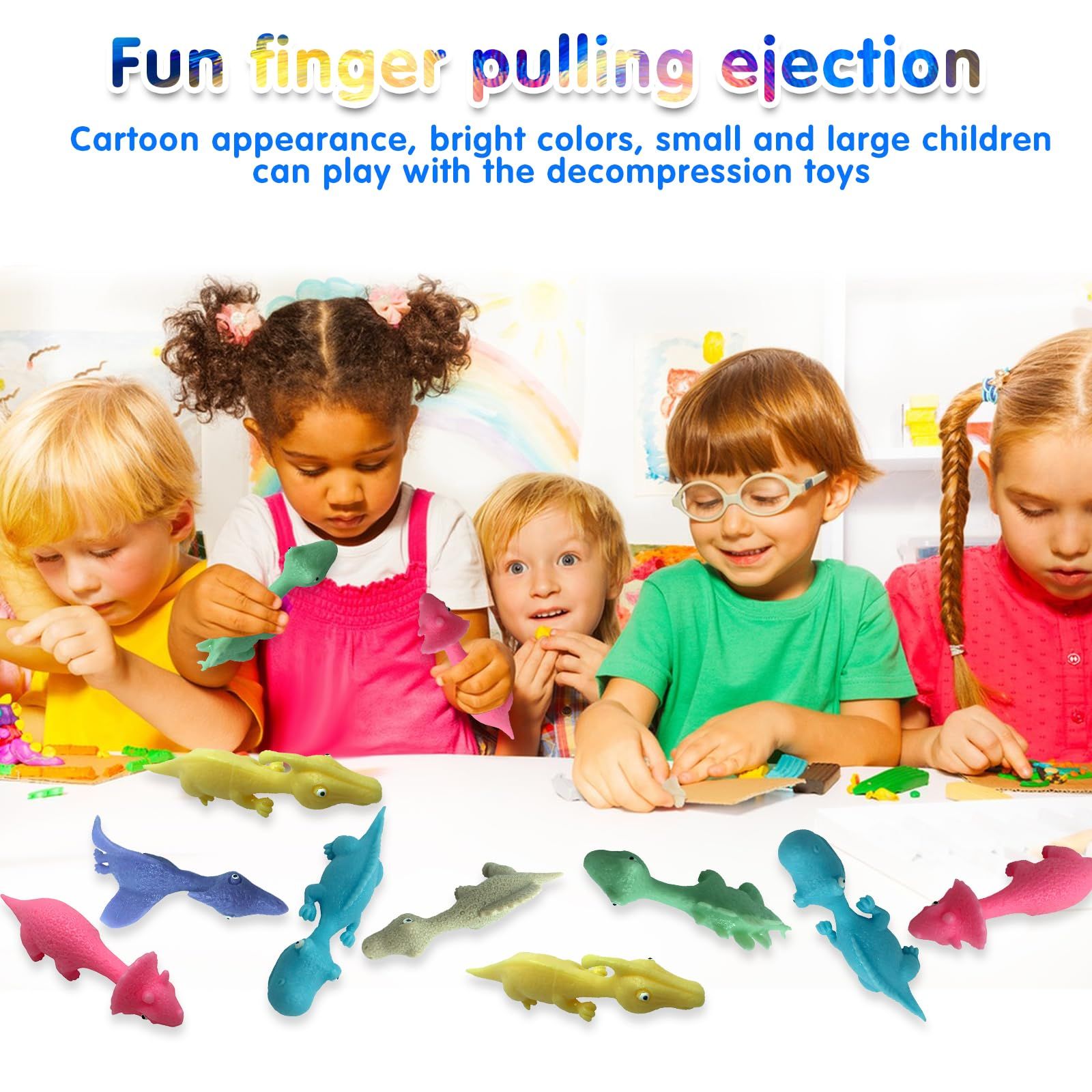 24PCS Rubber Flving Dinosaur Toys Finger Slingshot Animal Toys Animal Slingshots Catapult Toys Dino Shooter Game Stretchy Toy