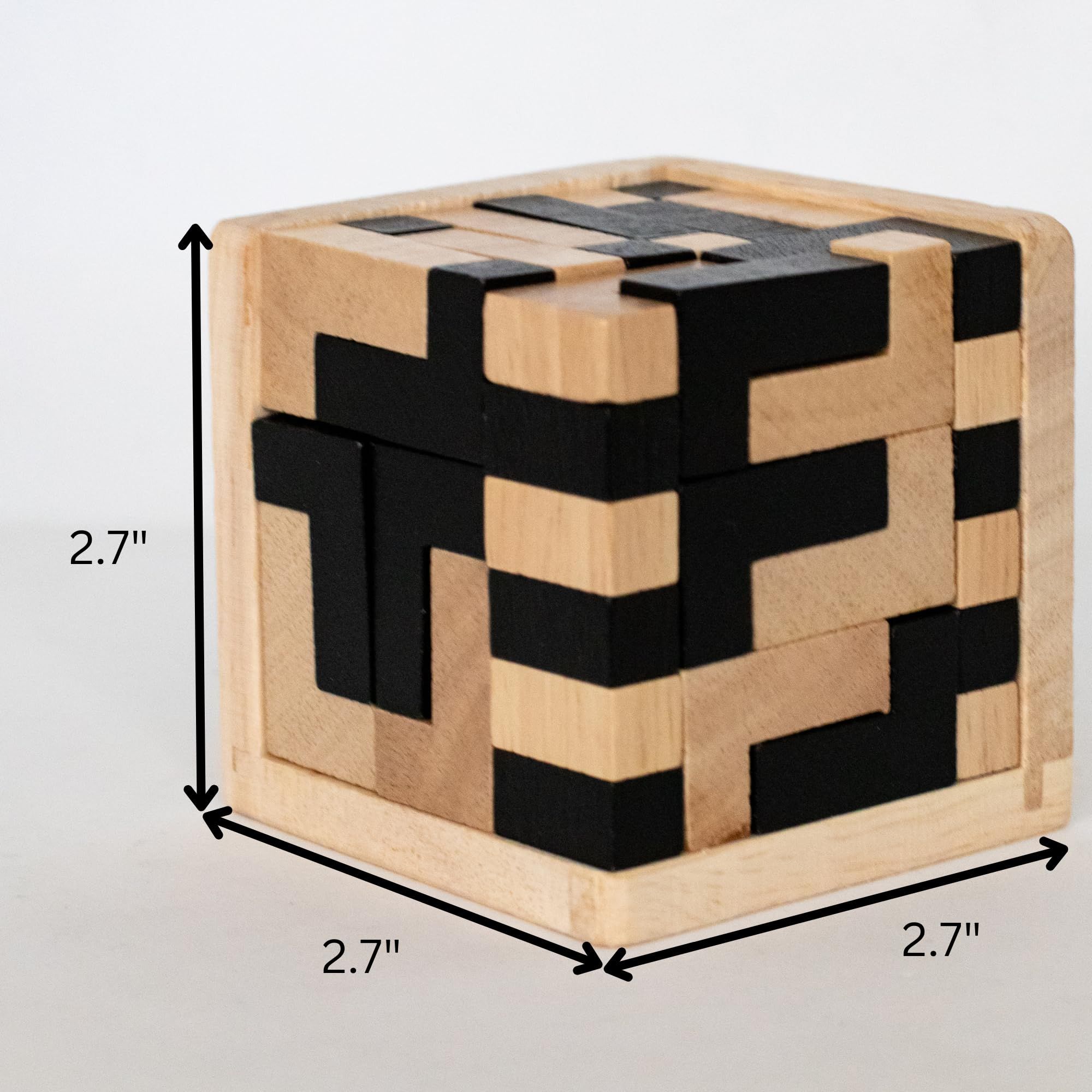 Wooden Brain Teaser Puzzle Cube: Cool Office Gadgets for Desk, Block Puzzles & Cube Puzzle 54 L-Shaped Pieces | Desk or Gift