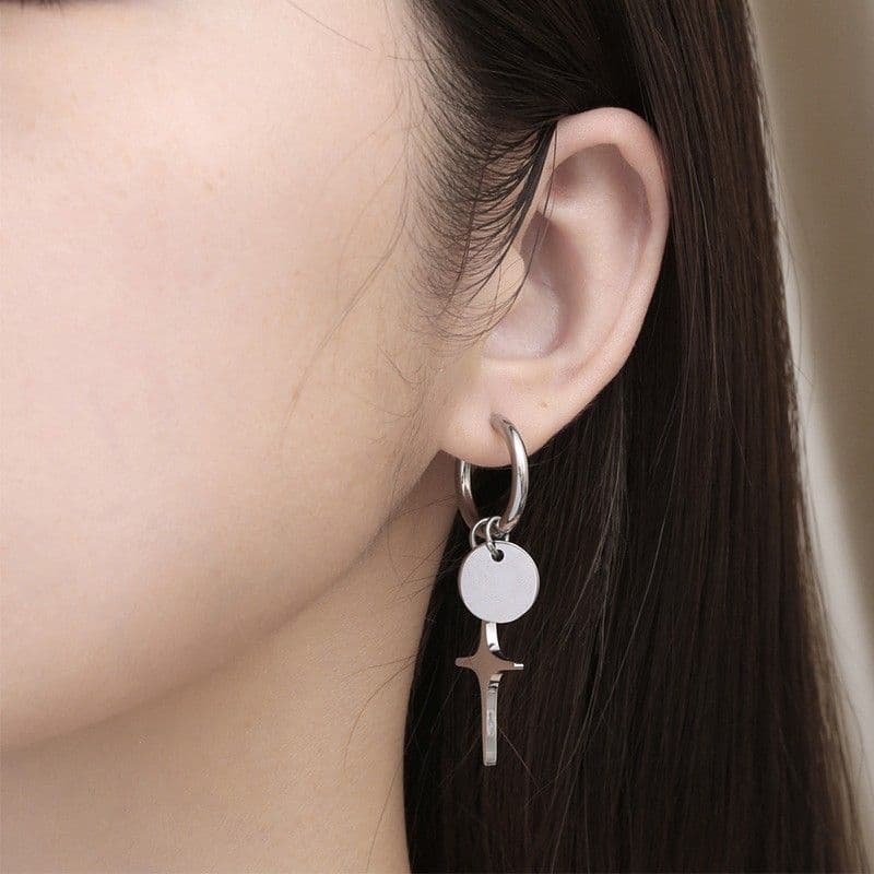 Silver Cross Earrings, Minimalist Cross Charm Dangle Drop Earrings Women Men Cross Spike Punk Earrings for Women - Lock Punk