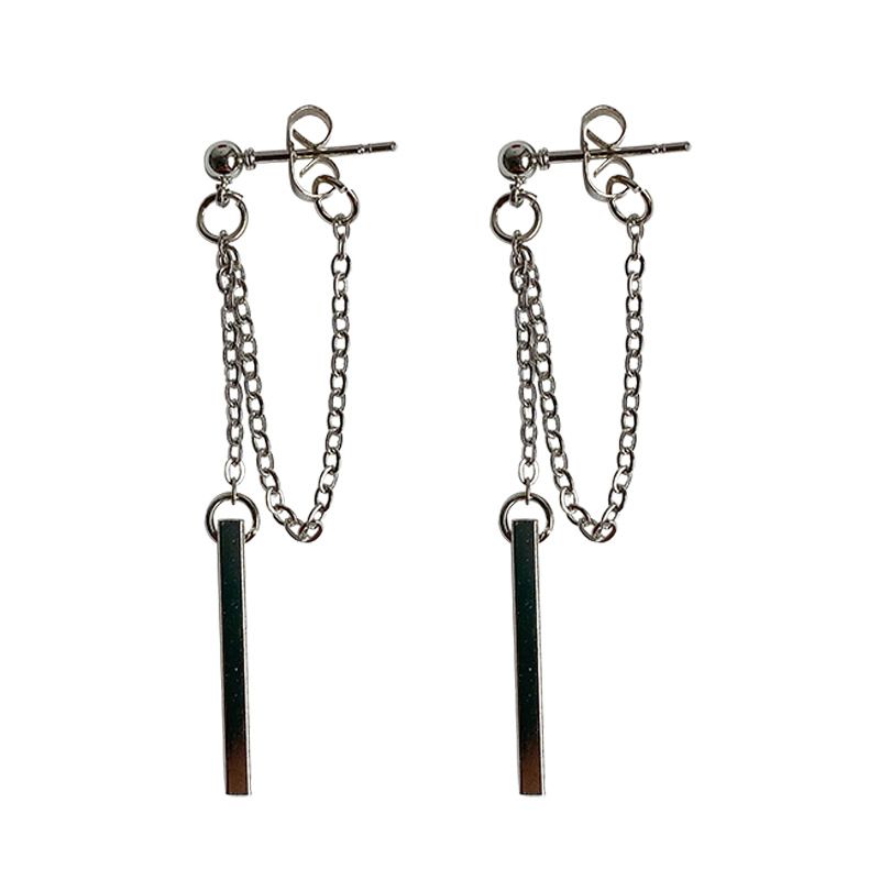 Silver Bar Dangle Earrings for Women Teen Girls Minimalist Dangle Earrings Threader Chain-Electroplating+Alloy