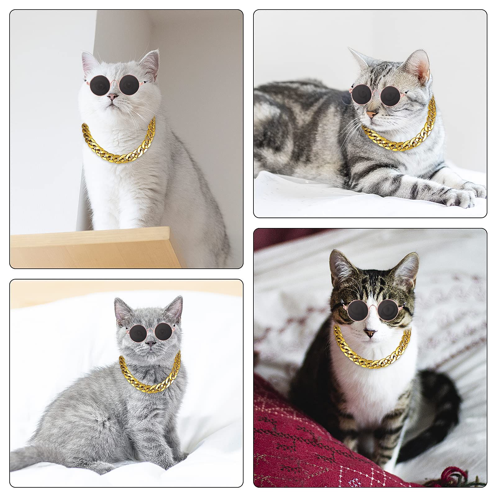 Cat Sunglasses Gold Chain Costume Decorations UV Protection Classic Retro Puppy Retro Sunglasses Faux Photo Props