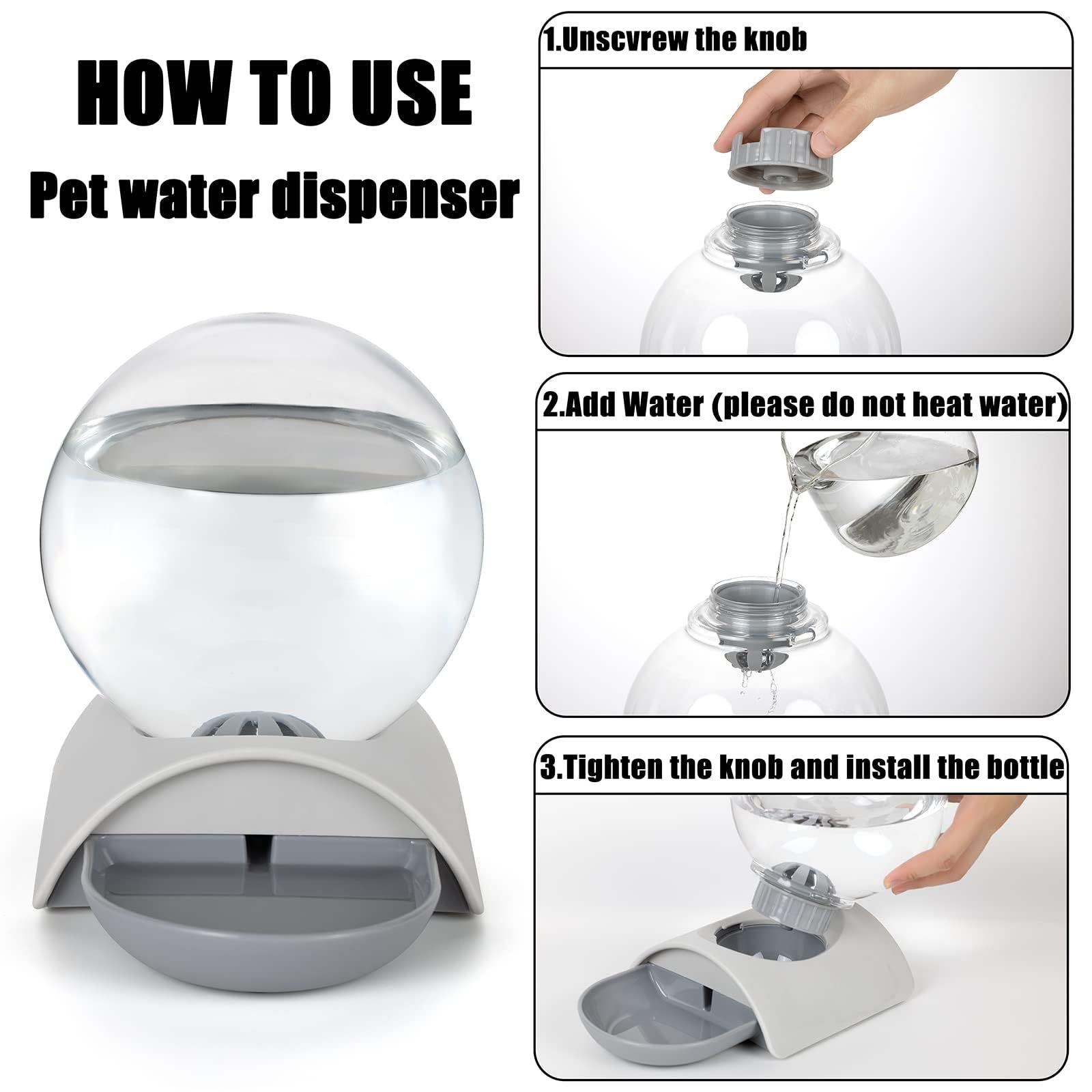 Pet Water Dispenser, 2.8L Automatic Gravity Cat Water Dispenser for Cats, Dogs & Rabbit, Detachable Cat Dog Water Grey