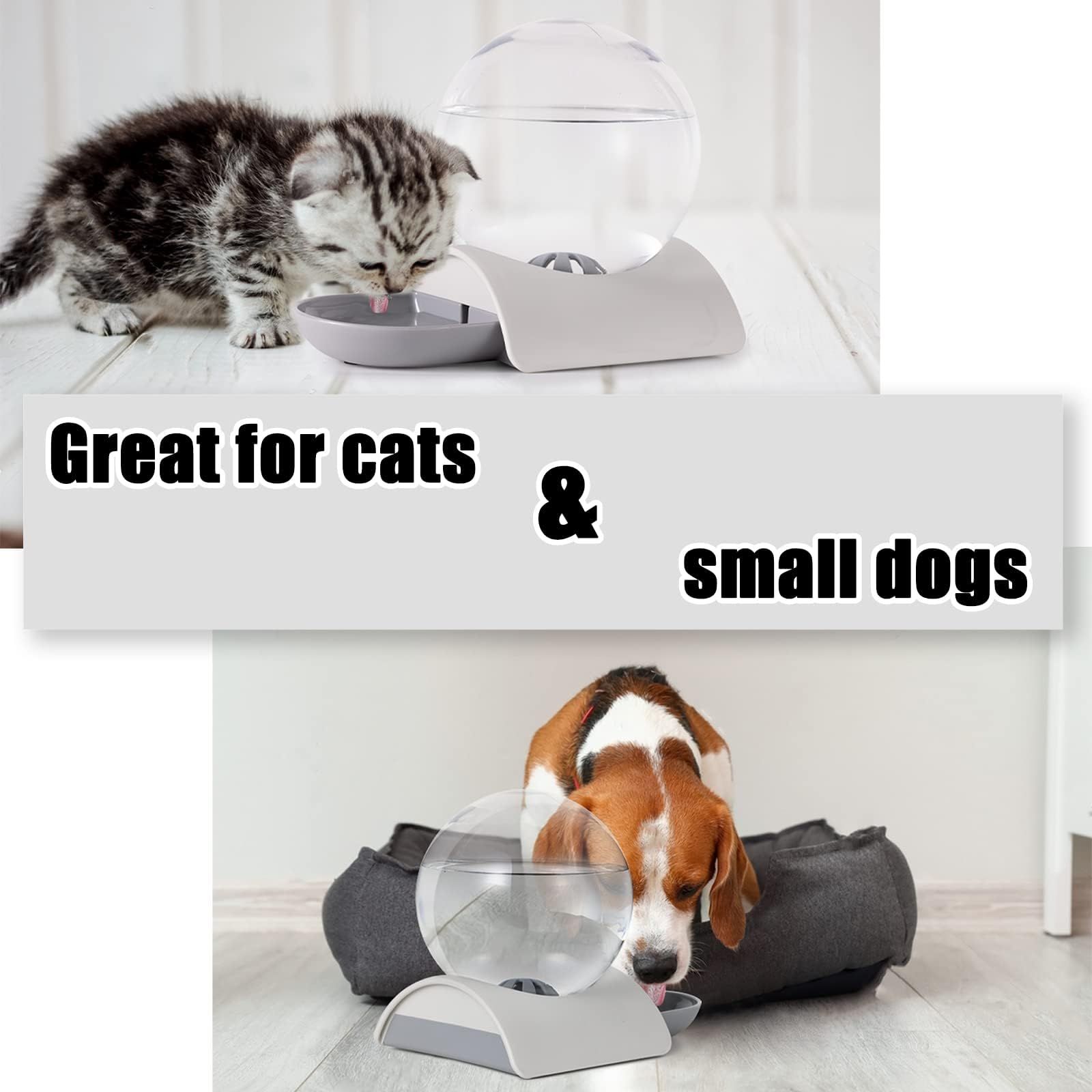 Pet Water Dispenser, 2.8L Automatic Gravity Cat Water Dispenser for Cats, Dogs & Rabbit, Detachable Cat Dog Water Grey