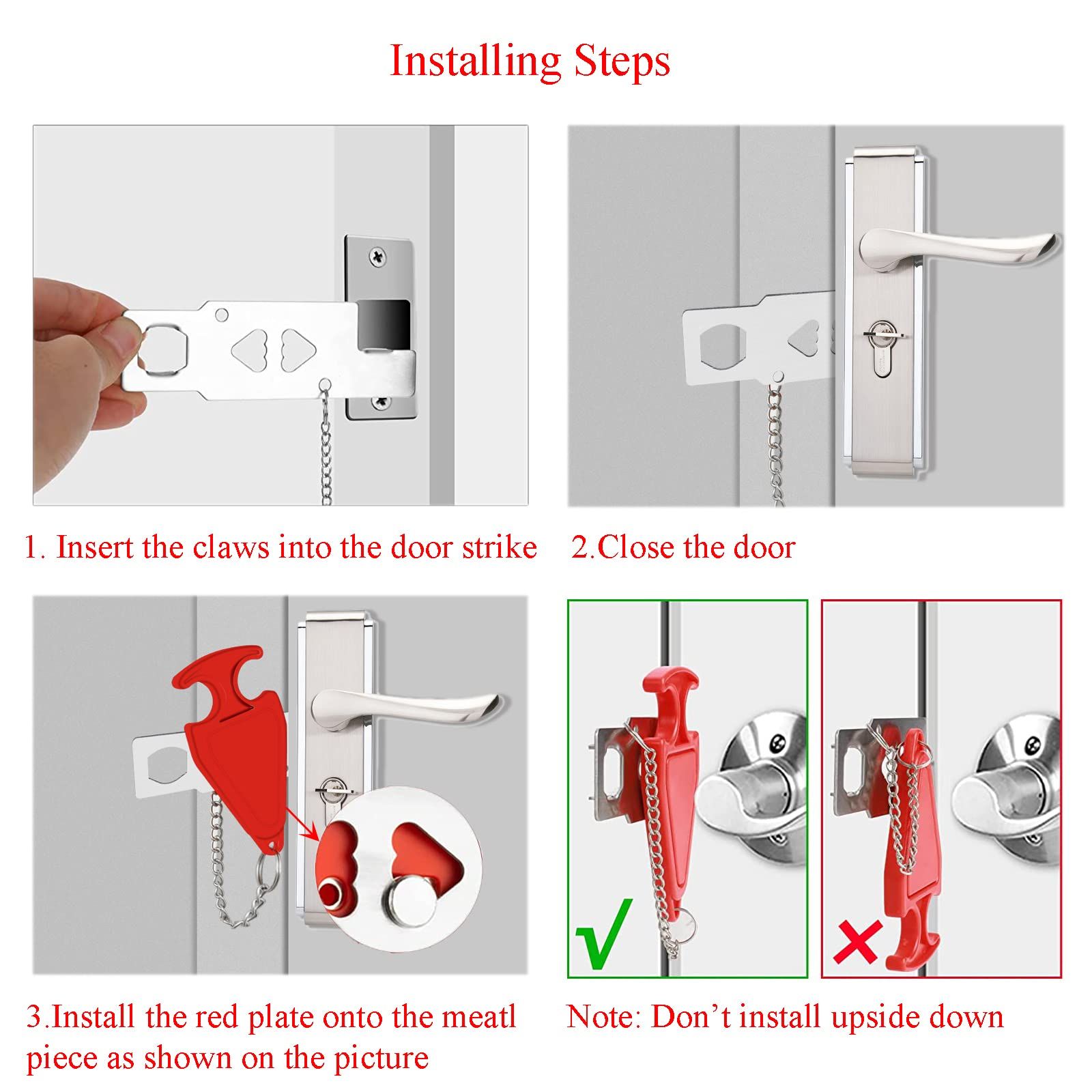 Portable Door Lock for Hotel Home Apartment, Door Blocker Security No Drill Door Lock for Privacy and Safety Portable Safety Locks