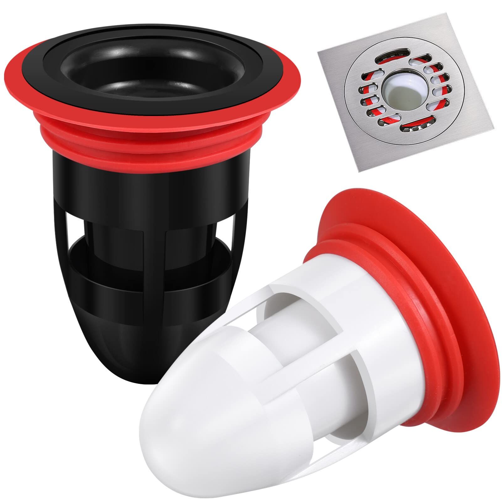 2pcs Shower Floor Drain Backflow Preventer, Waste Water Drainer Valve Sewer Core Plug Gas Sealer for Kitchen (Black, White)