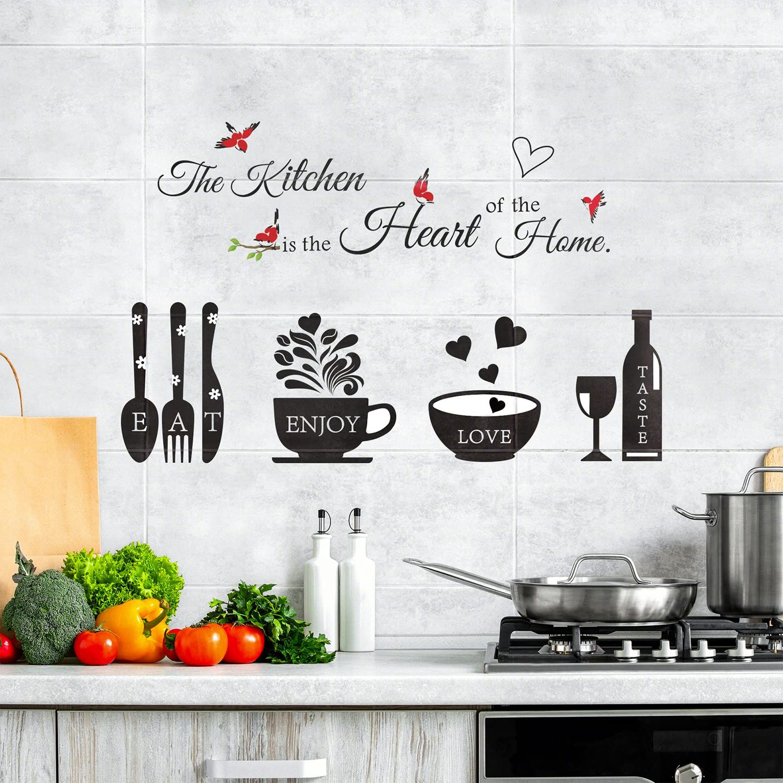 Wall Stickers Kitchen Dining Room Wall Decals Wall Art Kitchen Utensil Decorations Wall Decor for Home Office School Shop