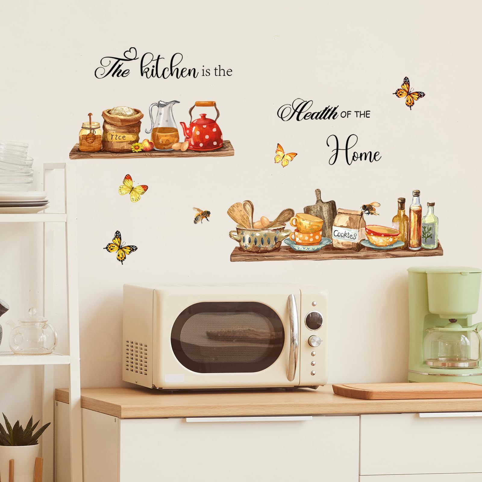Kitchen Quote Wall Stickers Kitchenware Utensil Teapots Jars Food Wall Peel and Stick Wall Art for Kitchen Dining Room