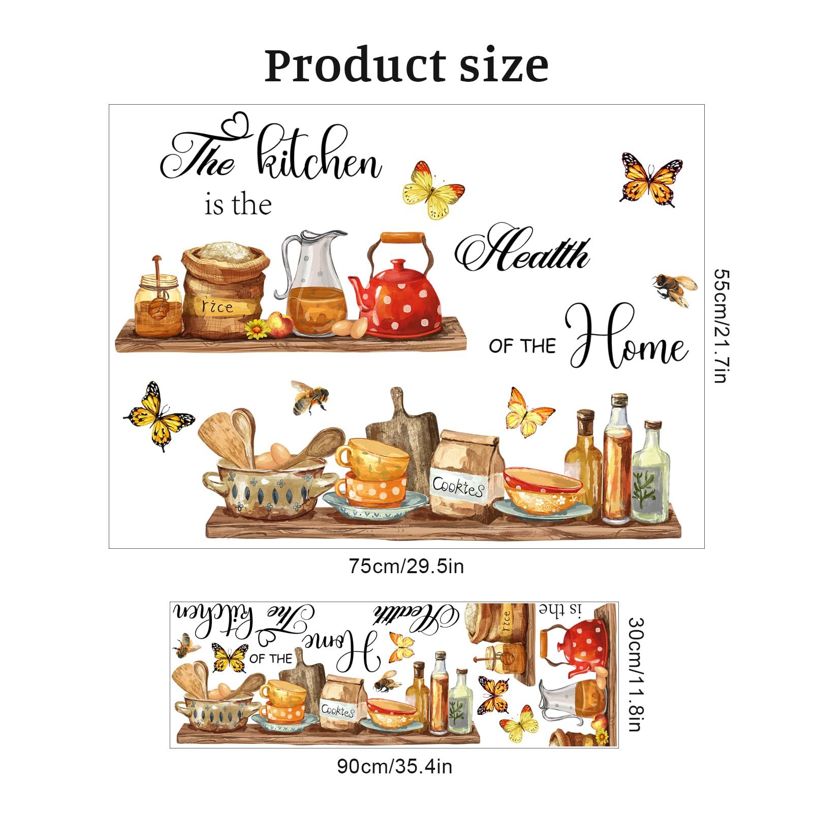 Kitchen Quote Wall Stickers Kitchenware Utensil Teapots Jars Food Wall Peel and Stick Wall Art for Kitchen Dining Room