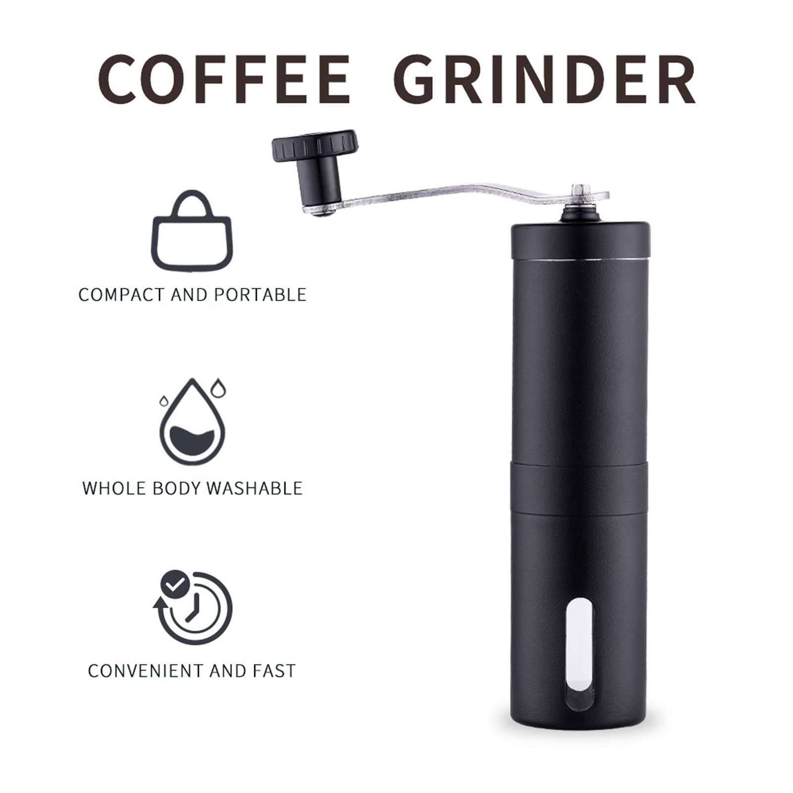 Manual Coffee Grinder, Manual Coffee Maker, Hand Coffee Grinder, Portable Coffee Grinder with Adjustable Settings，Black