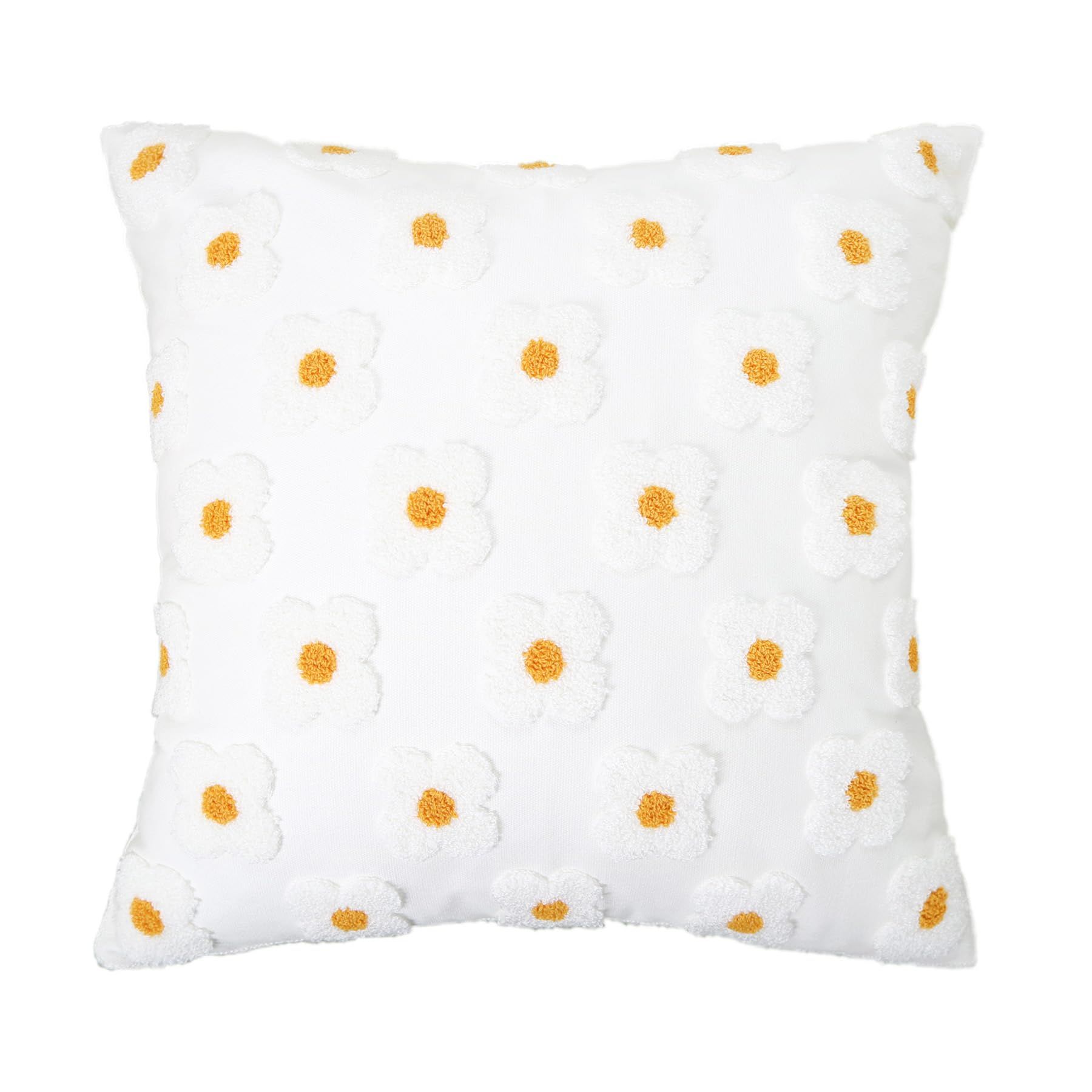 Embroidery Throw Pillow Cover 18x18 Beige Floral Design Home Decor Loop Embroidered Pillow Case Thick Cotton 45x45cm, 2 Piece